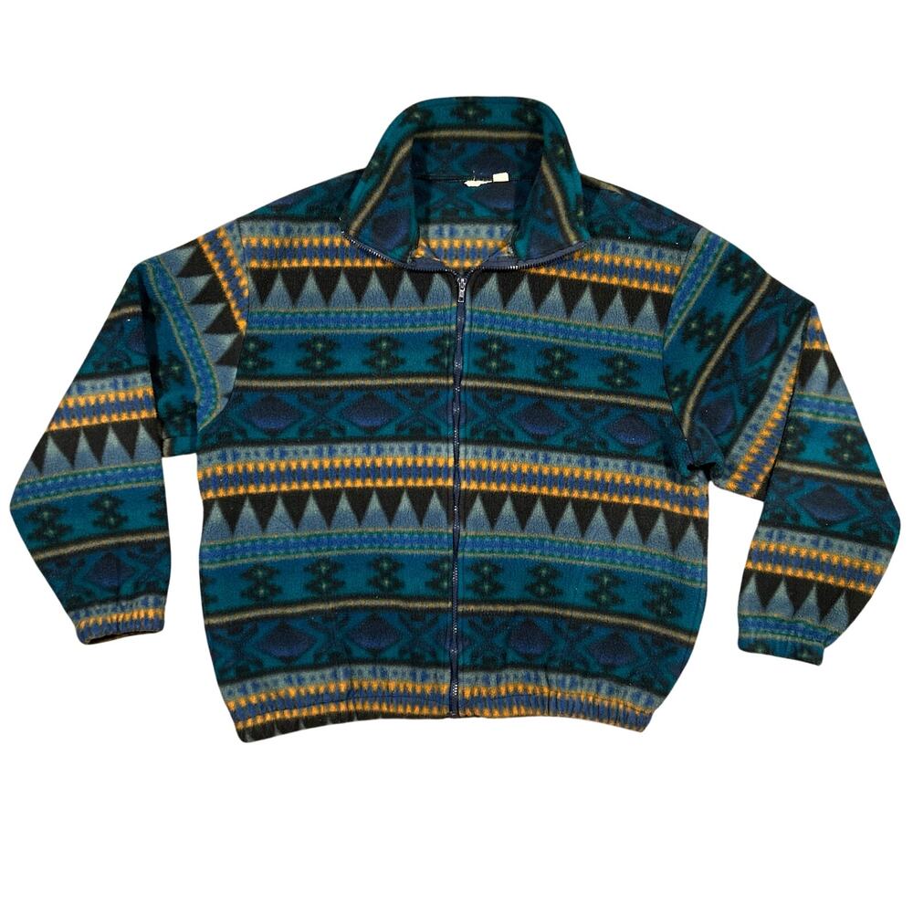 Vintage 90s Fleece Zip Jacket Mens XL Aztec Southwestern Style Gorpcore Sweater
